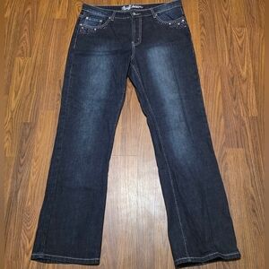 Womens Lois Jeans Size 33 Dark Blue Denim Rhinestone Embellished E17